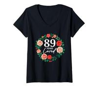Women's 89 Years Loved Rose Flower 89 Year Old Women 89th Birthday V-Neck T-Shirt