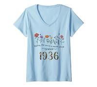 Womens 89th Birthday Making The World A Better Place Since 1936 V-Neck T-Shirt