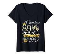 Women's 89th Birthday Queen Chapter 89 Fabulous Since 1937 Women V-Neck T-Shirt