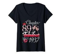 Women's 89th Birthday Queen Chapter 89 Fabulous Since 1937 Women V-Neck T-Shirt