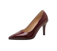 Women's 8cm All-Day Comfort Stiletto Heels Glossy Patent Leather Pointed Toe Pumps Capsule Wardrobe Essential for Office & Meetings,Burgundy,4 UK