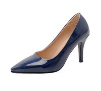 Women's 8cm All-Day Comfort Stiletto Heels Glossy Patent Leather Pointed Toe Pumps Capsule Wardrobe Essential for Office & Meetings,Navy Blue,6.5 UK