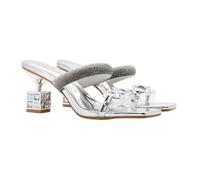 Women's 8cm Block Heel Flip-Flop Sandals - Sparkly Rhinestone Beach Slides for Weddings, Travel, Vacation Outfits, Daily Chic,Silver,4 UK