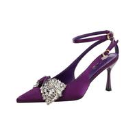 Women's 8cm Satin bow Ankle Strap Stiletto Pump Party Dress High Heel | Hollowed-out,Closed Pointed Toe,Club Wedding Prom