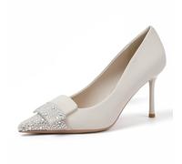 Women's 8cm Stiletto High Heels Pointy Toe Formal Evening Dress Pumps - Wedding & Party Shoes, Comfortable Slip On Work Heels,White,2.5 UK