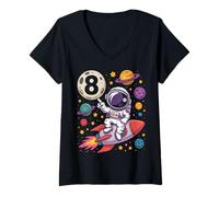 Women's 8th Birthday Astronaut Galaxy 8 Eight Birthday Boy Kids V-Neck T-Shirt