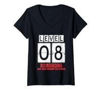 Women's 8th Wedding Anniversary Unlocked Level 08 Birthday Complete V-Neck T-Shirt