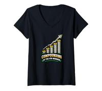 Women's 8th Wonder Compounding Interest Growth Stock Market V-Neck T-Shirt