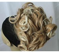 Women's 9 Inches Curly Wavy Synthetic Drawstring Large Bun Scrunchies Scrunchy Instant Hairdo Ponytail Hair Wig Extension For Women Wedding Party (Dark Blonde #27T613)