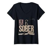 Womens 9 Months Sober Pregnant Expecting Mom Humor - V-Neck T-Shirt