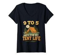Womens 9 to 5 Pays for My Tent Life Work to Camp Weekend Camper V-Neck T-Shirt