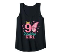 Womens 9 Year Old Princess 9th Birthday Girl Butterfly Tank Top