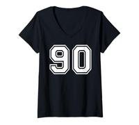 Womens 90 Number Ninety Team Sports Graphic Design Matching Varsity V-Neck T-Shirt