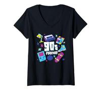 Women's 90s Forever, Retro Back to The 1990's Nostalgia Throwback V-Neck T-Shirt