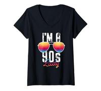 Women's 90s Party Outfit for Women I'm a 90s Lady Retro Colors V-Neck T-Shirt