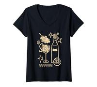 Women's 90s Y2K Curious Cute Kitten Stuck in a Wine Glass V-Neck T-Shirt