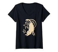 Women's 90s Y2K Cute Sleepy Tomcat Cat Stretching Under Starry Tail V-Neck T-Shirt