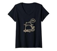 Women's 90s Y2K Lazy Chubby Tomcat Cat Hungry After Fish V-Neck T-Shirt