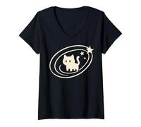 Women's 90s Y2K Scary Tomcat Cat is Scared Under Starry Tail Meme V-Neck T-Shirt