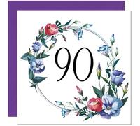 Women's 90th Birthday Card with Floral Design - Ladies Floral bday Birthday Card for 90 Year old Woman Ladies Grandma Nan Mum Aunt Friend Sister Ninety Ninetieth Nanny