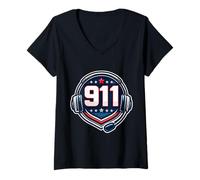 Women's 911 Emergency Dispatcher First Responder Headset Head Set V-Neck T-Shirt