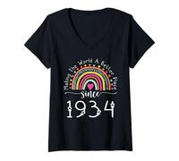 Womens 91st Birthday Born Making The World Better Place Since 1934 V-Neck T-Shirt