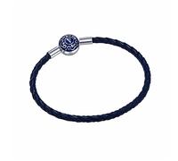 Women'S 925 Sterling Silver Bead Leather Bracelet Auspicious Clouds Initial Letter V Cuff Bangles With With Gift Box Vintage Jewelry For Him Her Soulmate Dark Blue 19Cm
