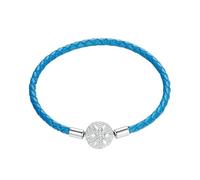 Women'S 925 Sterling Silver Bead Leather Bracelet Snowflake Zircon Cuff Bangle Handmade Crystal Jewellery Gifts For Dad Him Husband 19Cm