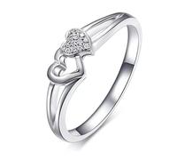 Women's 925 Sterling Silver Open Ring Love Heart Adjustable Ring with Zirconia Double Heart Ring with Cubic Zirconia, Sterling Silver, 1.8 cm, Adjustable, Love Theme