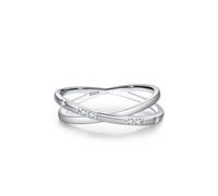 Womens 925 Sterling Silver Rings, Cubic Zirconia Rings Double-Layer Cross Design Cz Round Shape Silver Trendy Comfort Fit Size R 1/2