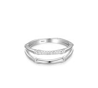 Womens 925 Sterling Silver Rings, Wedding Band Double Layer Bamboo Band Cubic Zirconia Round Shape Silver Trendy Comfort Fit Size N 1/2