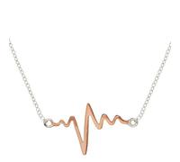 Women's 925 Sterling Silver Rose Gold Plated Zig Zag Heart Beat Necklace, 44+4 cm