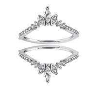 Womens 925 Sterling Silver Round CZ Wedding Band Guard Enhancer Ring 2pcs Curved Stackable Rings Set WR133 (Silver, Adjustable)