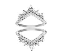 Women's 925s Sterling Silver Round Cut Cubic Zirconia Ladies Anniversary Wedding Band Enhancer Guard Double Chevron Ring (size J)