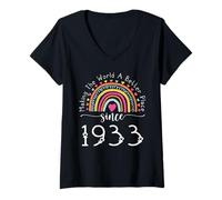 Womens 92nd Birthday Born Making The World Better Place Since 1933 V-Neck T-Shirt