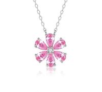 Women's 950 Platinum Flower Necklace Lab Grown Rosa Sapphire Pendant, 45cm