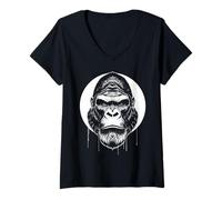 Womens 96.4% Silverback Gym Apparel, Body Building, Gorilla Head V-Neck T-Shirt