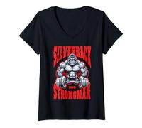 Women's 96.4% Silverback Gym Apparel, Body Building, Strongman, RED V-Neck T-Shirt