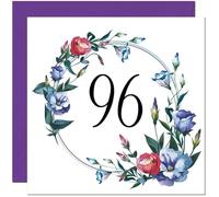 Women's 96th Birthday Card with Floral Design - Ladies Floral bday Birthday Card for 96 Year old Woman Ladies Grandma Nan Mum Aunt Friend Sister Ninety Six, Ninety Sixth Nanny