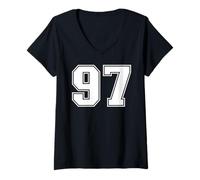 Womens 97 Number Ninety-Seven Team Sports Graphic Varsity Matching V-Neck T-Shirt