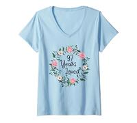 Womens 97 Years Loved Men Women Floral 97 Years Old 97th Birthday V-Neck T-Shirt