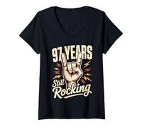 Women's 97 Years Still Rocking 97th Birthday Funny 97 Birthday V-Neck T-Shirt