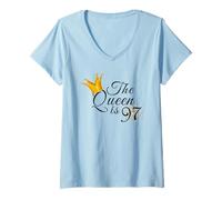 Womens 97th Birthday Party Gift Ideas For Her The Queen is 97 V-Neck T-Shirt