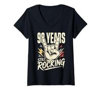 Women's 98 Years Still Rocking 98th Birthday Funny 98 Rocker Biker V-Neck T-Shirt