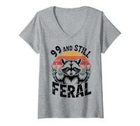 Women's 99 and Still Feral Funny 99th Birthday 99 Years Old V-Neck T-Shirt