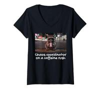 Women's 99% Caffeine 1% Trash Panda Funny Raccoon V-Neck T-Shirt