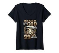 Womens 99th Birthday Christian Blessed by God for 99 Years V-Neck T-Shirt