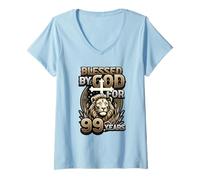 Womens 99th Birthday Christian Blessed by God for 99 Years V-Neck T-Shirt