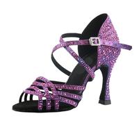 Women's 9cm Latin Dance Shoes Dance Shoes Unique Design Salsa Shoes Diamond Sandals(7.5) Purple