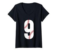 Women's 9th Birthday Boy Baseball 9 Year Old Gift Idea V-Neck T-Shirt
